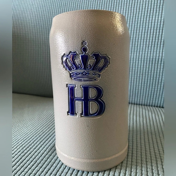 Vintage HB Beer Stein. Hofbrauhaus Munchen 1 liter Stonewear Germany Grey & Blue - Picture 1 of 5